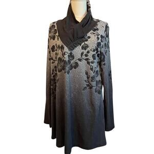 Azalea by Firmiana Pullover Womens Extra Large Black Gray Floral Cowl Neck Top